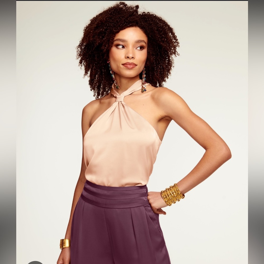 Nwt $295 Ramy Brook Women's Gold Sleeveless Hunter Satin Halter Cami Top Xs